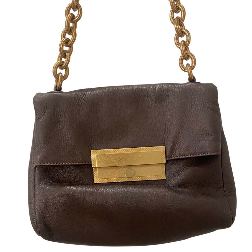 Vintage Donatella Lucchi Milan Brown Leather Purse with Gold Chain